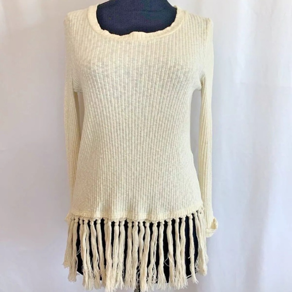Anthropologie Eri + Ali Cream Fringe Boho Top - Size Small